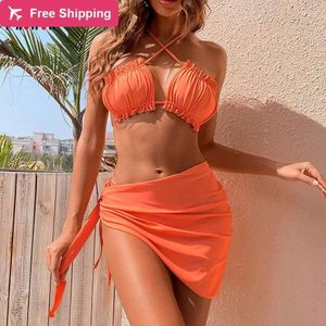 Designer Sexy Bikini sets 2024 Nouvelles femmes Fashion Womens Prowow Sexy Femmes Set Color solide Color de trois pièces de la plage de plage