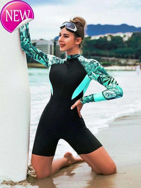 Designer Sexy Bikini sets 2024 New Fashion Womens Rash Guard Long Manche Femmes Sport Sport One-Piece Femme Natation Natation Zipper Baignoire Place