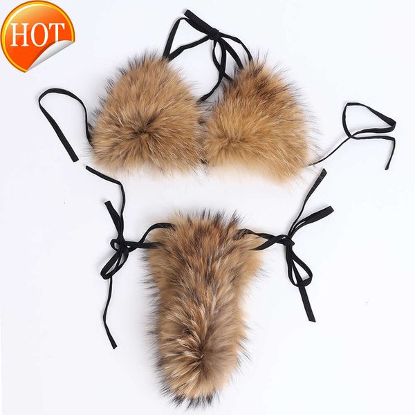 Diseñador Sexy Bikini Sets 2024 New Fashion Womens Yoloagain Women Natural Raccoon Fiel Real Sexy Set de sujetador 230313