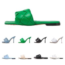 Diseñador Sexy Diapositivas planas Lido Sandalias Mujeres Zapatillas Intrecciato Nappa Square Sules Zapatos Damas Boda Tacones altos Bombas delgadas Sandalia Zapatos de vestir