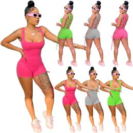 Diseñador Sexy Mamelucos Verano Mujer Sin mangas Sin espalda Monos Moda Vendaje Bodycon Playsuits Trajes de una pieza Monos Ropa al por mayor a granel 9952