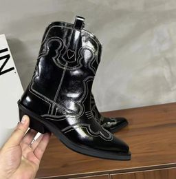 Botas occidentales bordadas con eje de diseñador, botas de vaquero a la moda para mujer, botas Chelsea de cuero hasta la rodilla de lujo con tacos, talla 35-40