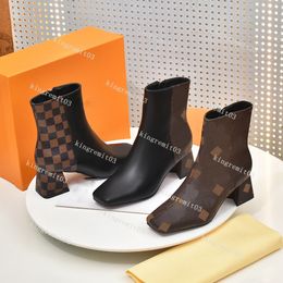 Botas SHAKE de diseñador, botines para mujer, botines cuadrados gruesos de tacón alto, botines elegantes de charol de cuero genuino, botas de tacón medio estampadas