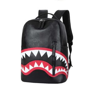 Designer rugzak met haaipatroon Reistas Mode geruite rugzaktas Grote capaciteit Street Trend Shark-tas