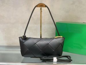 Designer Sheep Leather Shoulder Bag - Black Boat -Forme Breed Hobo met gouden ritssluitingletterafdruk