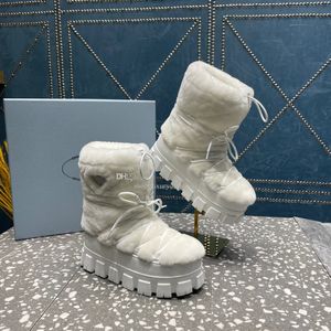 Designer schapenvacht enkellaarzen slip op dikke bodem bootie ronde luxe teen veterschoenen ski sneeuwlaarzen dames buitenschoenen woo platte bodem fabrieksschoeisel