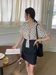 Diseñador Shenzhen Nanyou High End MIU Home 23 SpringSummer Collar Tie Bow Design Wave Dot Splice Vestido V6NO