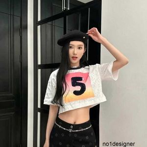 Diseñador Shenzhen Nanyou Camiseta corta fragante para mujer Tamaño 5 Principios de primavera Nuevo producto Industria pesada Ahueca hacia fuera el bordado de letras Versátil suelto y adelgazante Y0YJ