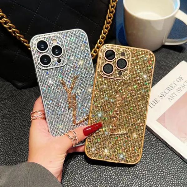 Designer Shiny Phone Case Anti-drop 15 Iphone Case 14 Promax Luxury 13 Premium 12 Flash Full Diamond 11 avec étui de protection de film d'objectif