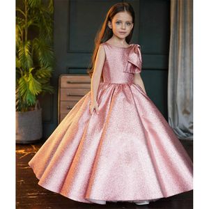 Designer Robes de fleurs roses brillantes pour les mariages bling jolies robes de filles formelles mignonnes satin gonfy tulle consignet robe nouvelle robe de fête d'anniversaire 403