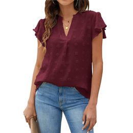 Diseñador Camisa Diseñadora Top Clother Mujeres Mujeres Borgoña Venta caliente Color sólido 2023 Cerco de V Summer Sumente Tops para mujer Tops Womens Diseñador de diseñadores