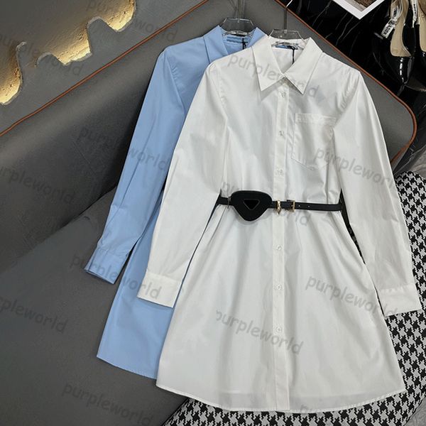 Robe chemise de créateur, jupe de soirée, taille haute, avec ceinture de sac, robe chemise décontractée pour dames