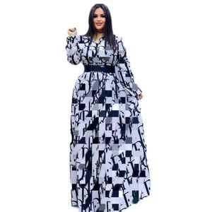 Vestidos de camisa de diseñador Mujeres Manijas largas casuales Vestidos largos grandes swing con fajas gratis