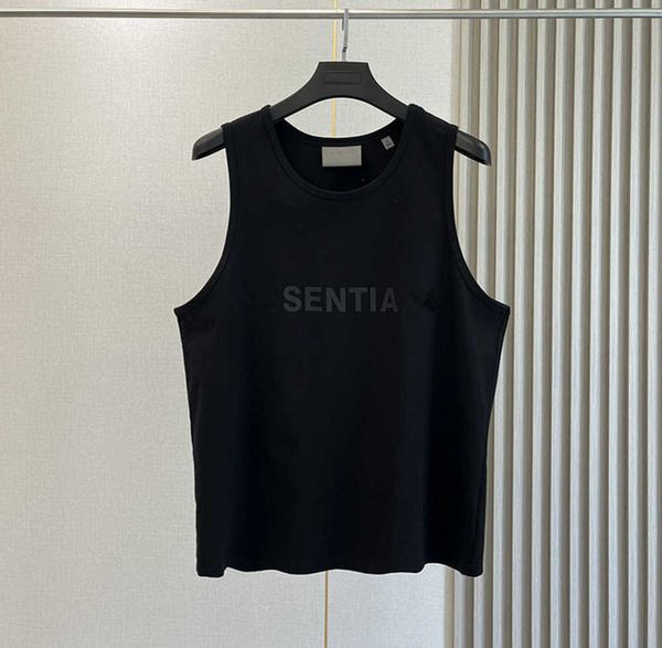 Camisa de diseñador T Essentail ank op hre-dimensional de silicona Carta Sin mangas Hombres Mujeres Deporte Suelto Verano Moda Fitness Ropa