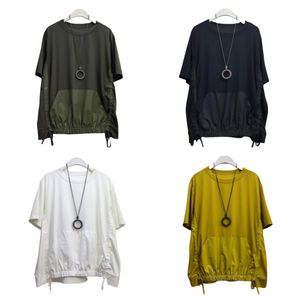 Chemise de créateurs tshirt tshirt coréen tshirts femmes poche de poche design plis cordons chemises décontractées