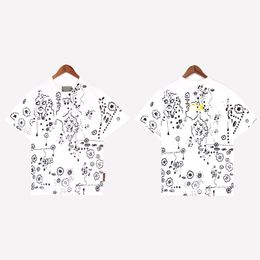 Chemises de créateurs T-shirt graphique en denim Illustration blanche imprimée Couple lâche décontracté ras du cou T-shirts de mode de rue