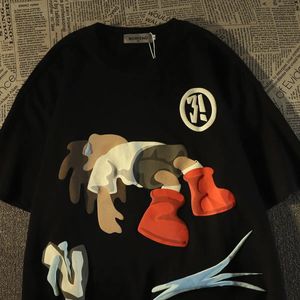 Designer shirts voor mannen modieuze en gepersonaliseerde Amerikaanse schattige mannen kleding anime t -shirt zomer y2k high street casual korte vintage mouw harajuku top 6000