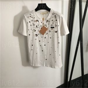 Camisas de diseñador para mujer, camiseta sexy con estampado de lentejuelas, camiseta de manga corta de algodón, tendencia de moda de primavera y verano, tops transpirables de secado rápido, ropa para mujer, camisetas