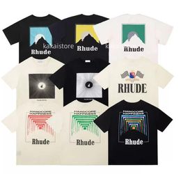 Été Rhude Marque Imprimé T-shirt Hommes Femmes Col Rond T-shirts Printemps Eté High Street Style Qualité Top T-shirts RHUDE Taille asiatique S-XL