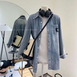 Designer shirts dames shirt mode brief borduurwerk grafisch blouse casual revers reve lapel luxe shirt zakken denim jas