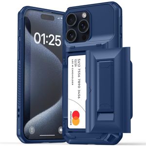 Étui de téléphone à disposition de choc concepteur Black iPhone Case Kickstand Card Slots Hourny Duty TPU PC pour iPhone 15 14 13 12 11 Pro Max Mini XR XS X 6 7 8 Plus