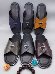 Designer schoen man slipper Cross-Strap Sandalen Muilezels Romaanse platte muilezel slides Getextureerd Rubber leer Zool slide designer heren zomer Strandschoen maat 38-45