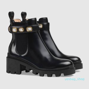 Zapatos de diseñador Botines Botines Botines Mujer Plataforma de goma Cuero negro Bordado Abeja 856 Cinturón Estampado Super calidad Eu35-41 Corte alto
