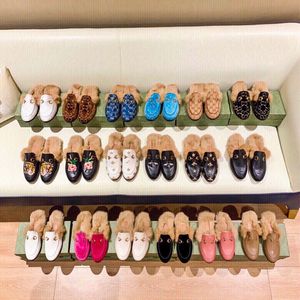 Chaussures de créateurs automne hiver G famille pantoufle de laine femmes portent demi vadrouille Muller chaussures lapin cuir chaussures plates Furry pantoufle F9ITl