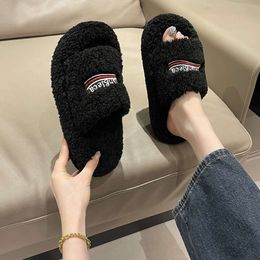 Chaussures de créateurs balencaga Furry Platform Sandal pantoufles en peluche broderie B mot couple pantoufles en peluche Furry Slide pantoufles en daim Q6FVL