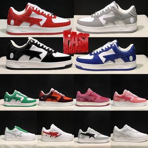 Chaussures de créateurs Bapeste Cuir Verni Noir Blanc Shark Gris Bleu Rose Rouge Panda Bapstar Bapestes Baskets Hommes Mode Femmes Baskets Faibles