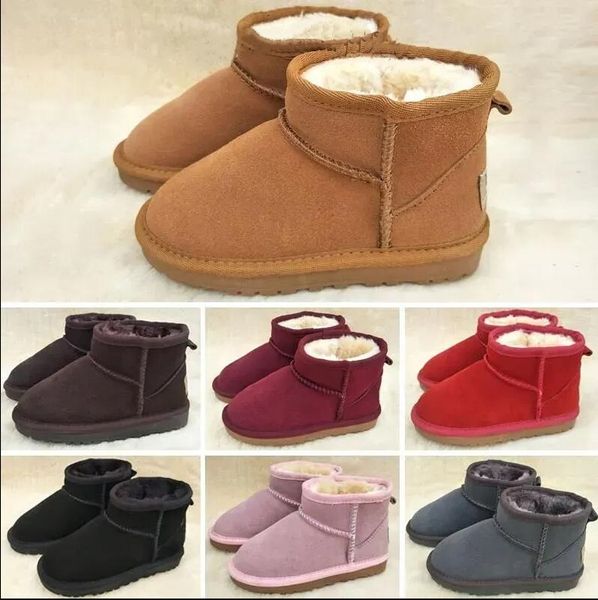 Chaussures de marque Garçons et filles Style UGGlie Kids Baby Bottes de neige imperméables à enfiler pour enfants Bottes d'hiver en cuir de vache Taille de marque 21-35