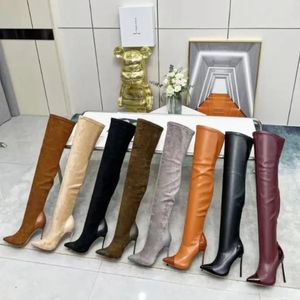 Chaussures de créateurs casadei Julia Boots Femmes Superblade Lurex Divina Bottes à talons hauts Fashion Cuir Pike Elastic Velvet long 12 cm avec bottes à hauts cuissardes Botte de cheville
