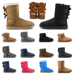 dames winter Australië designer laarzen bont uggsboots laarsjes harige klassieke mini sneeuwlaars pluche enkel kort roze 2 strikgesp voor luxe dames laarsmaat 36-41