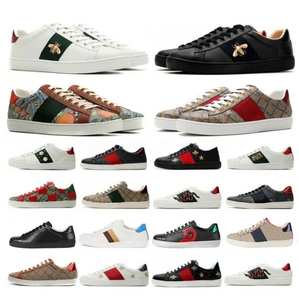 Meilleur Hommes Femmes Casual Chaussures Designer Baskets Abeille Serpent Tigre Brodé Blanc Rayures Femmes Chaussures Sneaker Unisexe Marche Sport Formateurs Avec Boîte NO9