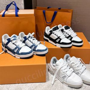 Chaussures de créateurs Embossed Louiselviuton Trainer Sneaker blanc noir ciel bleu abloh vert denim rose rouge luxe Virgil hommes baskets décontractées formateurs