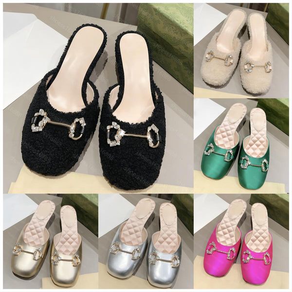 Zapatos de diseñador Sandalias Fuzzy G Zapatillas con diamantes Chanclas Moda Antideslizante Diapositivas de piel para mujer Furry Fluffy Faux Lujo Cálido Interior Al aire libre Zapatillas