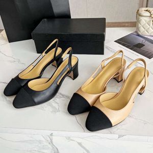 Designer schoenen Hoge hakken Formele dikke hak luxe sandalen dames slingbacks klassieke sandalen ballet platte schapenvacht splitsen grosgrain abrikoos zwart wit