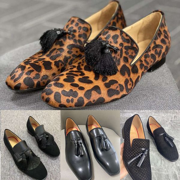 Chaussures de créateurs Mocassins Hommes Chaussures Formelles Imprimé Léopard Crin Robe Chaussure En Cuir Bout Pointu Gland Mocassins Mode Chaussures De Fête De Mariage Avec Boîte NO497