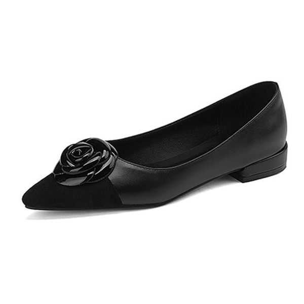 Zapatos de diseñador de lujo para mujer, Ballet, punta cuadrada, tacones bajos, zapatos térmicos, cuero genuino Natural suave, comodidad, moda Primavera/otoño, zapatos desnudos, fiesta, flor YGN020-185-9