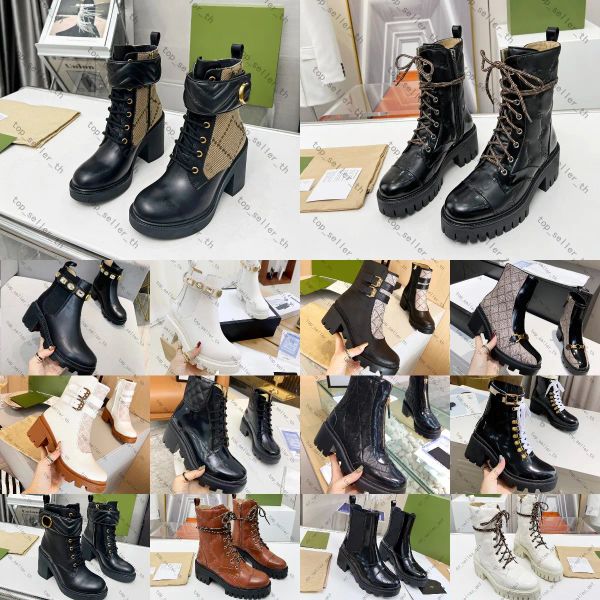 Chaussures de créateurs Matelasse Boot Femmes Bottes Plate-forme de luxe Bottines en cuir Bottines d'hiver à fond épais G en caoutchouc gaufré à talons hauts