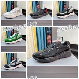 Chaussures designer hommes Americas Cup Sneakers En cuir Trainer Patent plat noir Blue Mesh Nylon Casual Chaussures 38-44