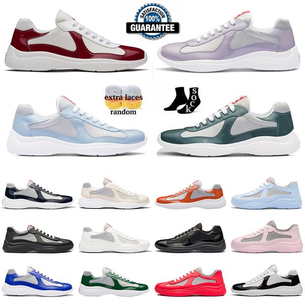 Chaussures de créateurs Hommes Femmes Americas Cup Baskets En Cuir Entraîneur Brevet Plat Noir Bleu Mesh Nylon Chaussures Casual Blanc Violet Split Bleu Clair Chaussures De Plein Air De Qualité Supérieure