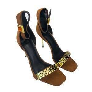 Designer schoenen originele kwaliteit dame klassieke sandalen dames kleden dames echte lederen pompen trouwfeestkantoor carrière zwart gouden goud open tenen 9,5 cm hiel