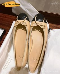 Chaussures de créateurs Brand Paris Designer Ballet Flats Chaussures Femmes Quilted Great Le cuir Slip on Ballerina Luxury Round Toe Dames Dames Shoes HoBs Hj2g Slingbacks