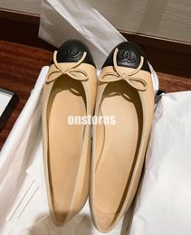 Chaussures de créateurs Brand Paris Designer Ballet Flats chaussures Femme Printemps matelassé en cuir authentique Slip on Ballerine Luxury Round Toe Ladies Robe Shoes HJ2G