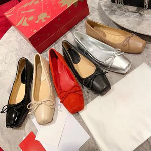 Designer schoenen Parijs merk rood zwart strikje ballet flats schoenen dames lente gewatteerde lederen loafers slip op ballerina luxe kleding schoenen 34-43 met doos