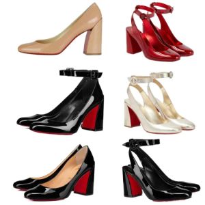 Designer schoenen Rode sandaal Miss Sab Patent Leather Pumps Zomer Sling Back Slingback Shoes Block Hakken Sandalen Trouwfeestjurk met doos