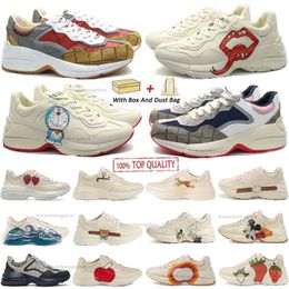 Designer schoenen Rhyton Sneakers Beige Ebony Mouth Vintage Logo Brick Red Apple Yankees Chunky Mens Dames Old Dad Casual Shoes
