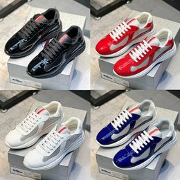 Designer Shoes Runner Trainers Men Men Women America Cup Leather Sneakers Lederen platte trainers Zwart Wit Rood Mesh Veter-up Casual schoenen met doosmaat 35-46