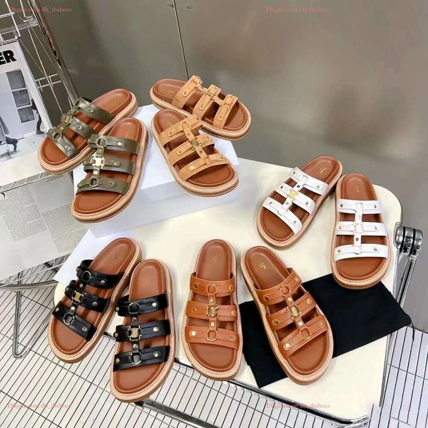 Zapatos de diseño zapatilla de sándalo sandal selines sandale para mujer zapato casual de cuero de alta calidad 2024 nueva tobogán de moda mula marrón plana dama de playa al aire libre 1